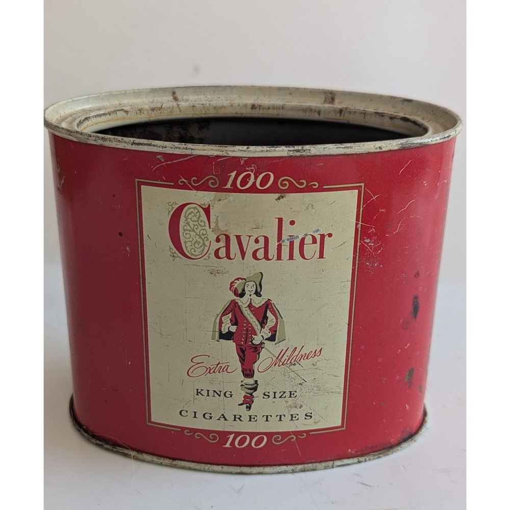 Vintage Cavalier King Size Cigarettes Tin Red Oval Metal 100 Count Tobacciana